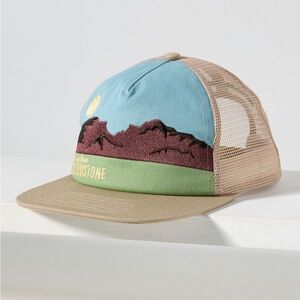 Anthropologie Blue and Tan Trucker Hat Yellowstone